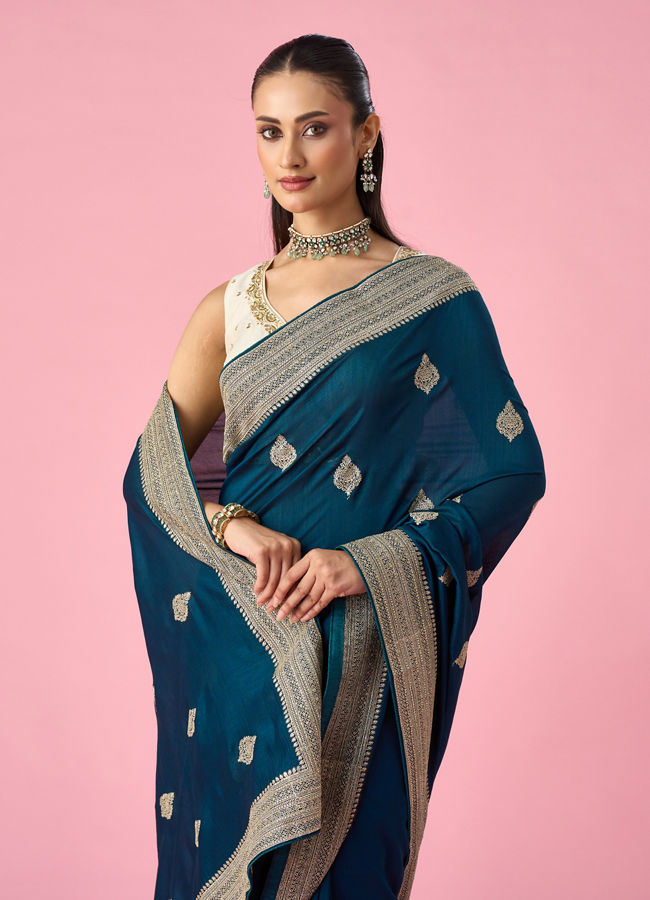 Mohey Women Blue Silk Saree with Zari Work