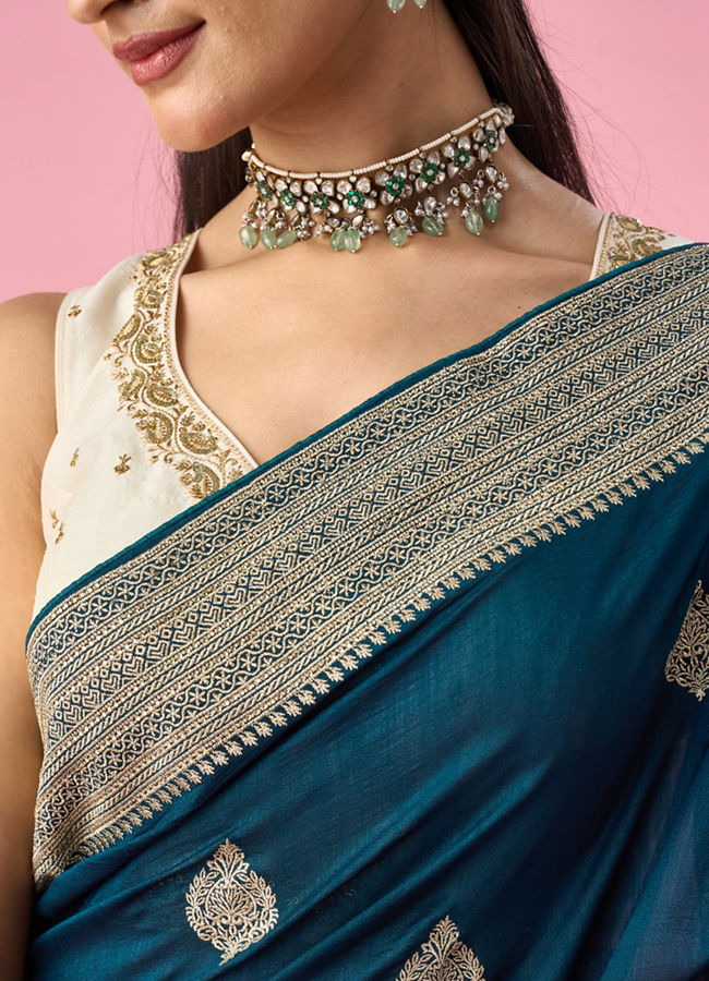 Mohey Women Blue Silk Saree with Zari Work