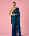 Mohey Women Green Organza Saree with Stone Work