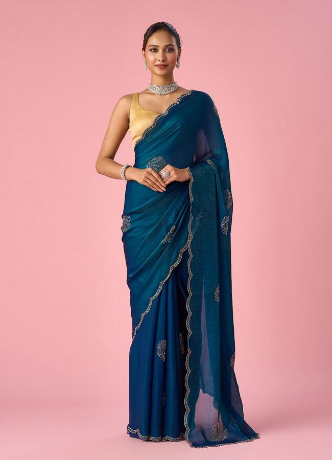 Mohey Women Green Organza Saree with Stone Work