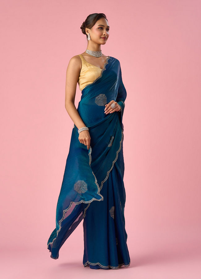 Mohey Women Green Organza Saree with Stone Work