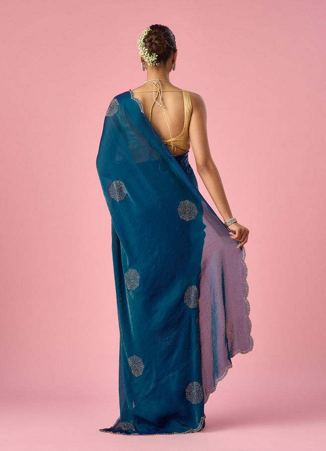 Mohey Women Green Organza Saree with Stone Work