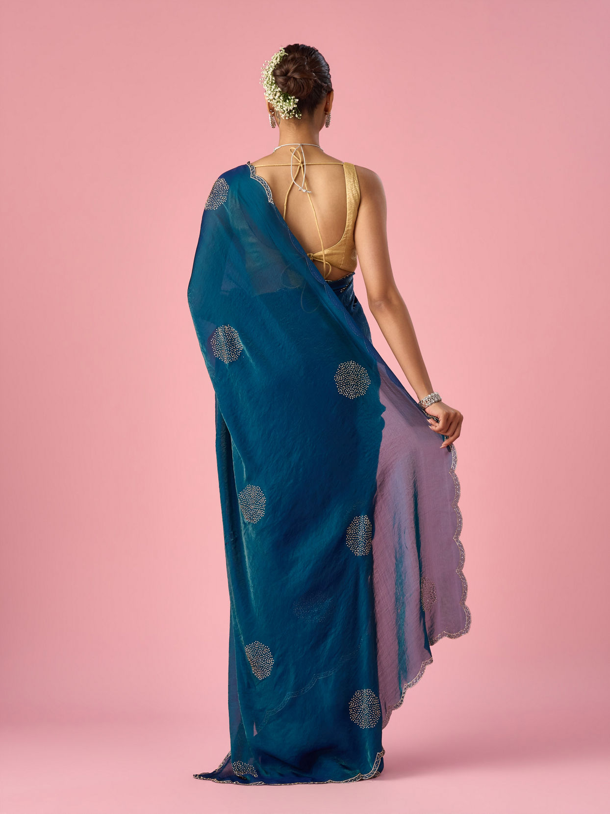 Mohey Women Green Organza Saree with Stone Work