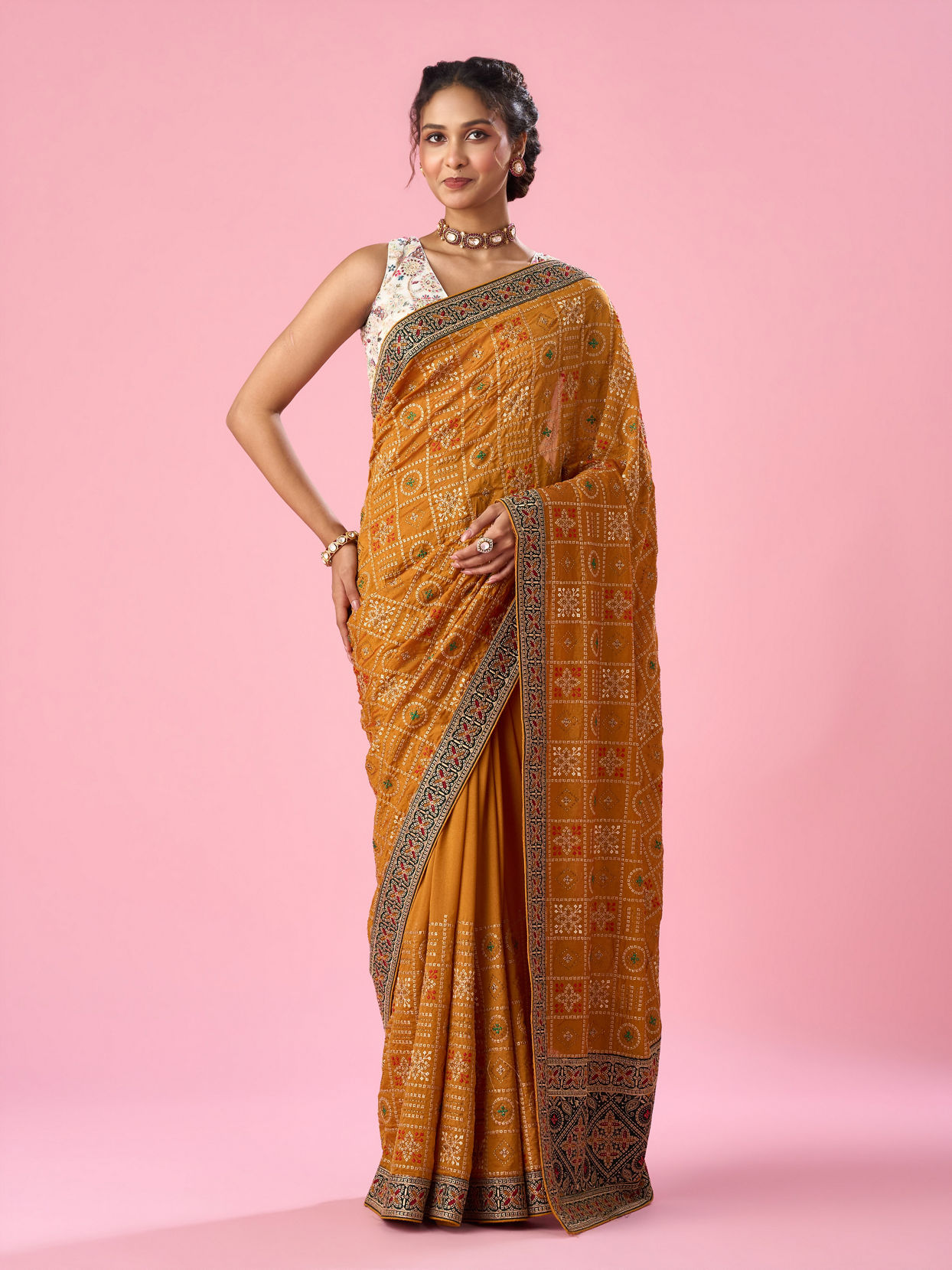 Mohey Women Mustard Yellow Art Silk Saree with Stone Work