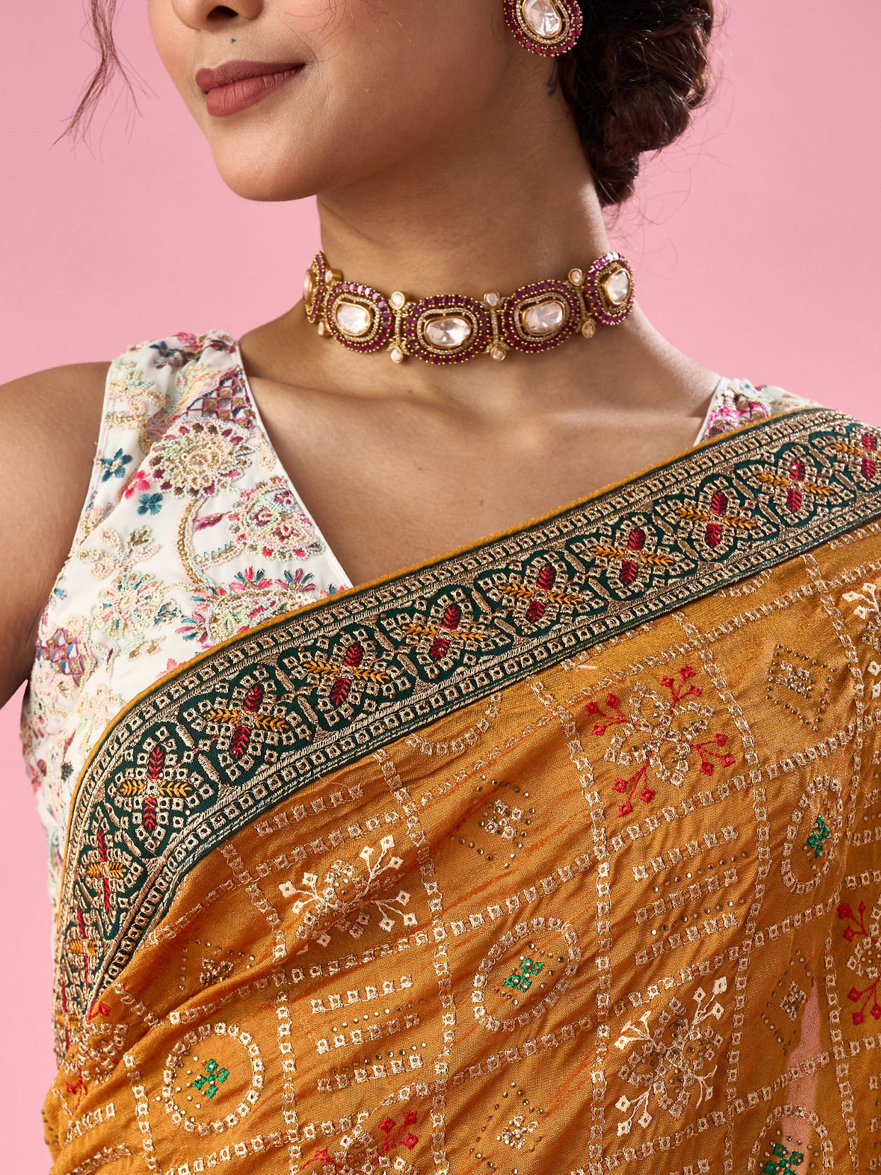 Mohey Women Mustard Yellow Art Silk Saree with Stone Work