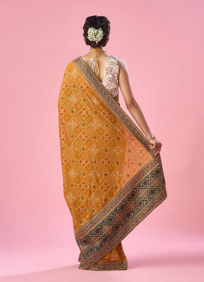 Mohey Women Mustard Yellow Art Silk Saree with Stone Work