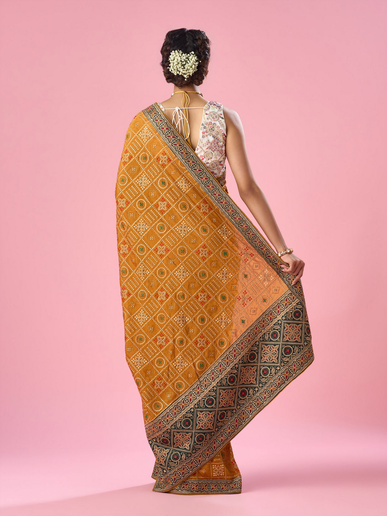 Mohey Women Mustard Yellow Art Silk Saree with Stone Work