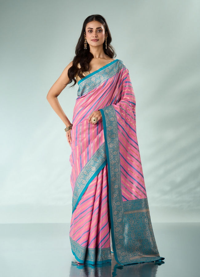 Mohey Women Pink Silk Saree with Weave
