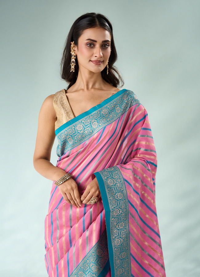 Mohey Women Pink Silk Saree with Weave