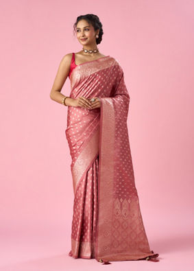 Mohey Women Dusty Pink Art Silk Banarasi Saree with Weave