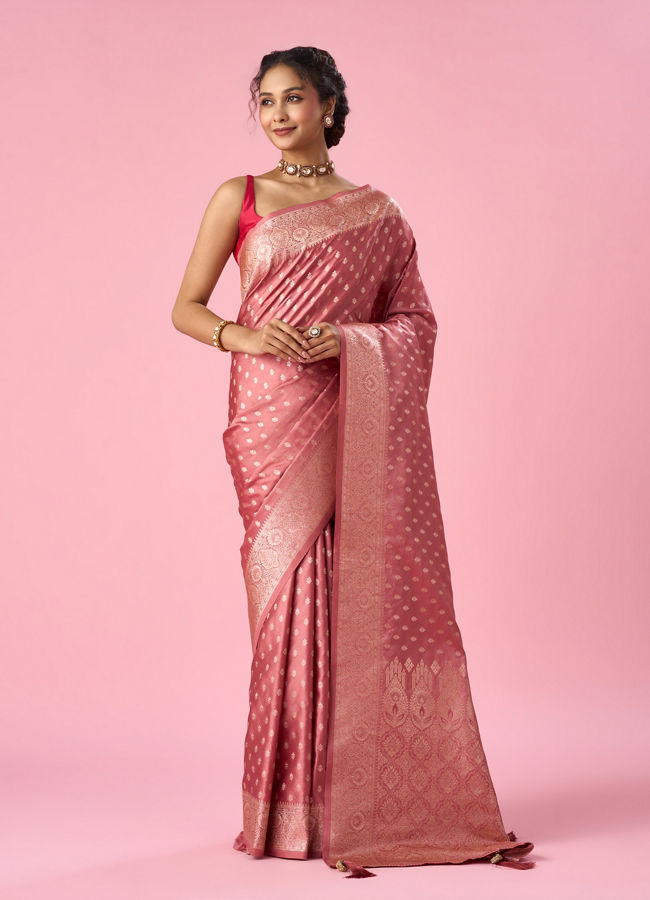 Mohey Women Dusty Pink Art Silk Banarasi Saree with Weave