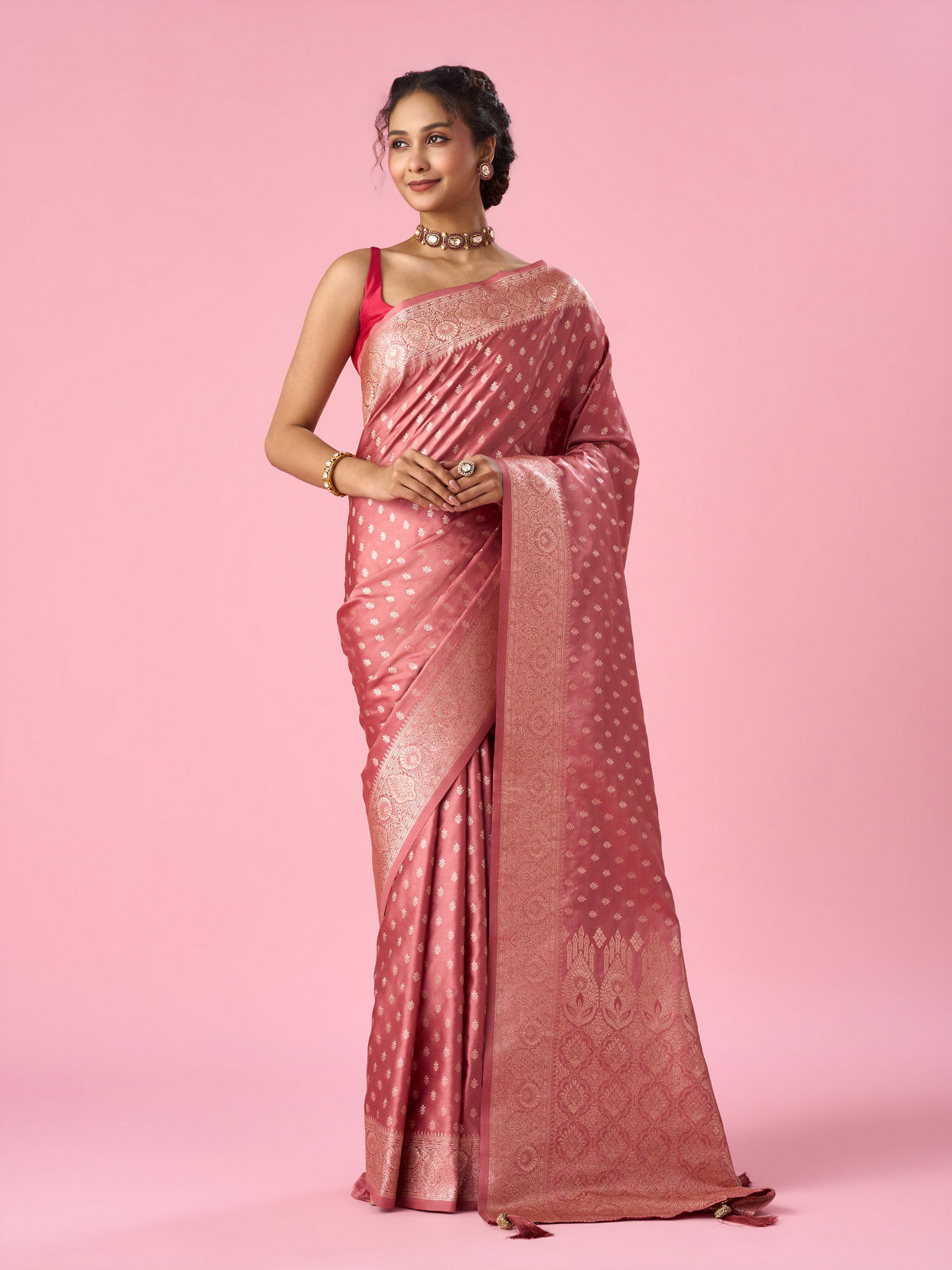 Mohey Women Dusty Pink Art Silk Banarasi Saree with Weave