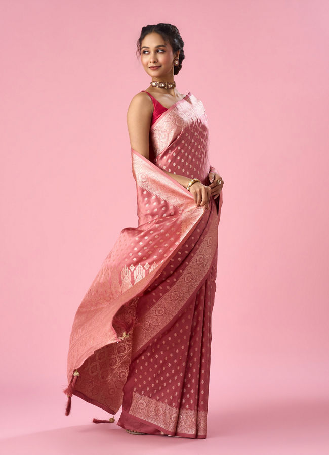 Mohey Women Dusty Pink Art Silk Banarasi Saree with Weave