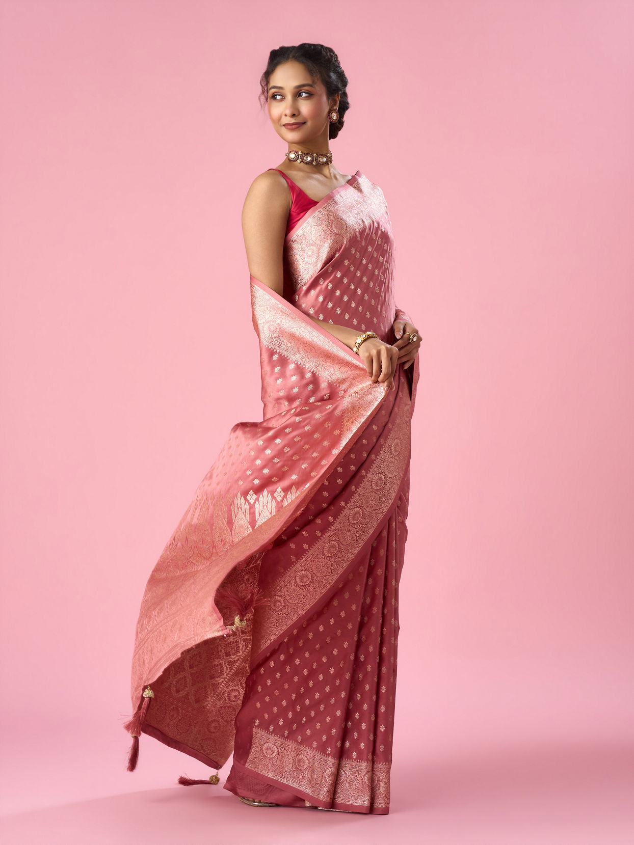 Mohey Women Dusty Pink Art Silk Banarasi Saree with Weave