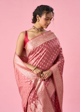 Mohey Women Dusty Pink Art Silk Banarasi Saree with Weave