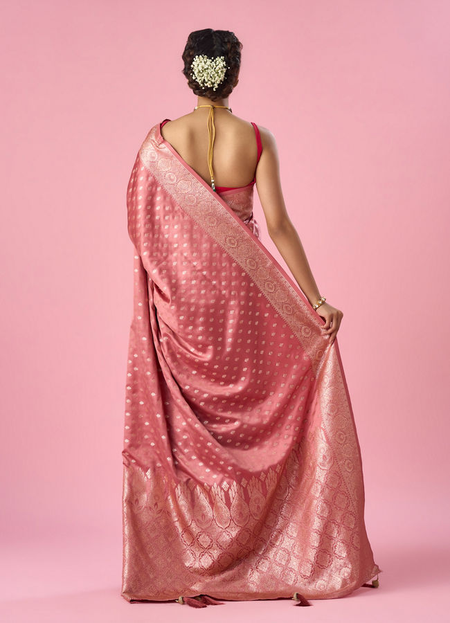 Mohey Women Dusty Pink Art Silk Banarasi Saree with Weave