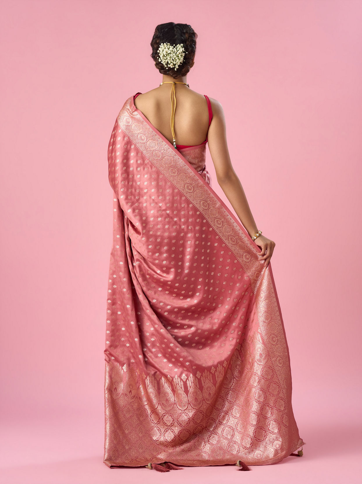 Mohey Women Dusty Pink Art Silk Banarasi Saree with Weave