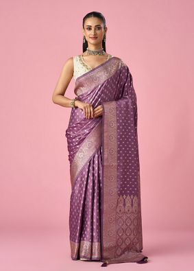 Mohey Women Purple Art Silk Banarasi Saree with Weave Design