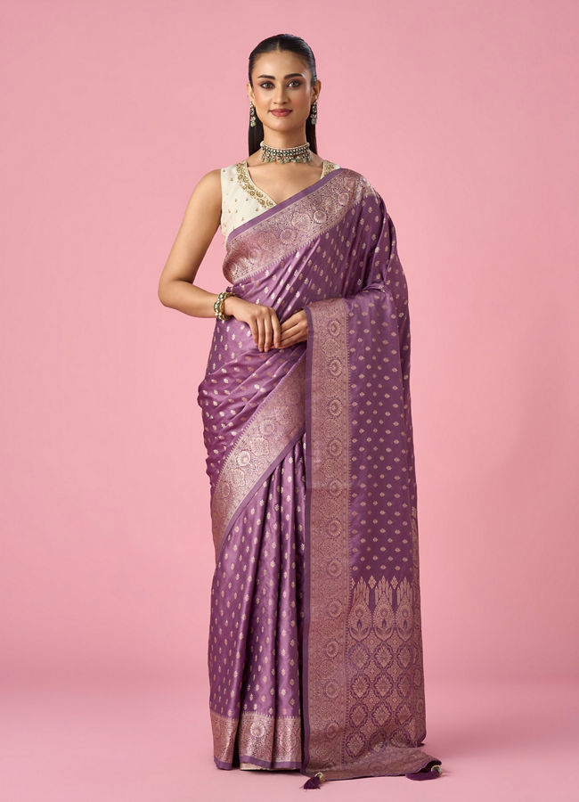 Mohey Women Purple Art Silk Banarasi Saree with Weave Design