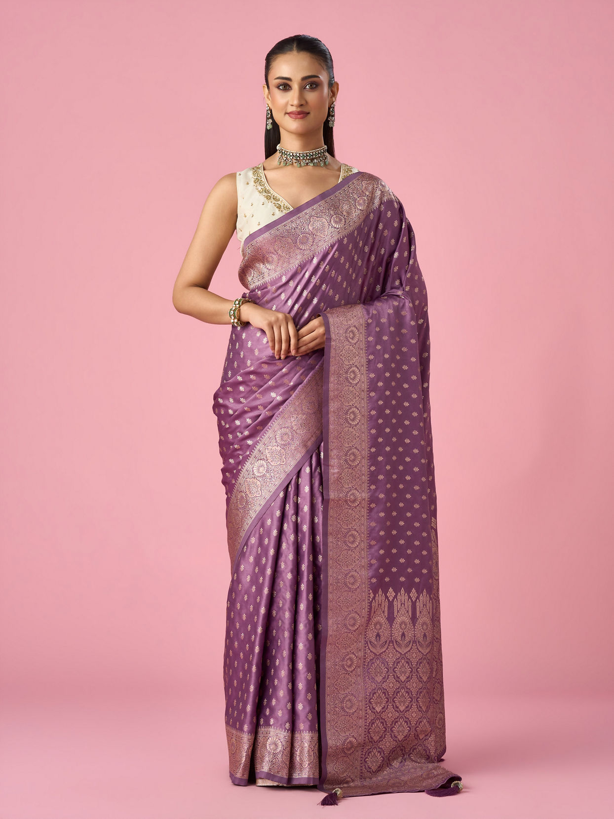 Mohey Women Purple Art Silk Banarasi Saree with Weave Design