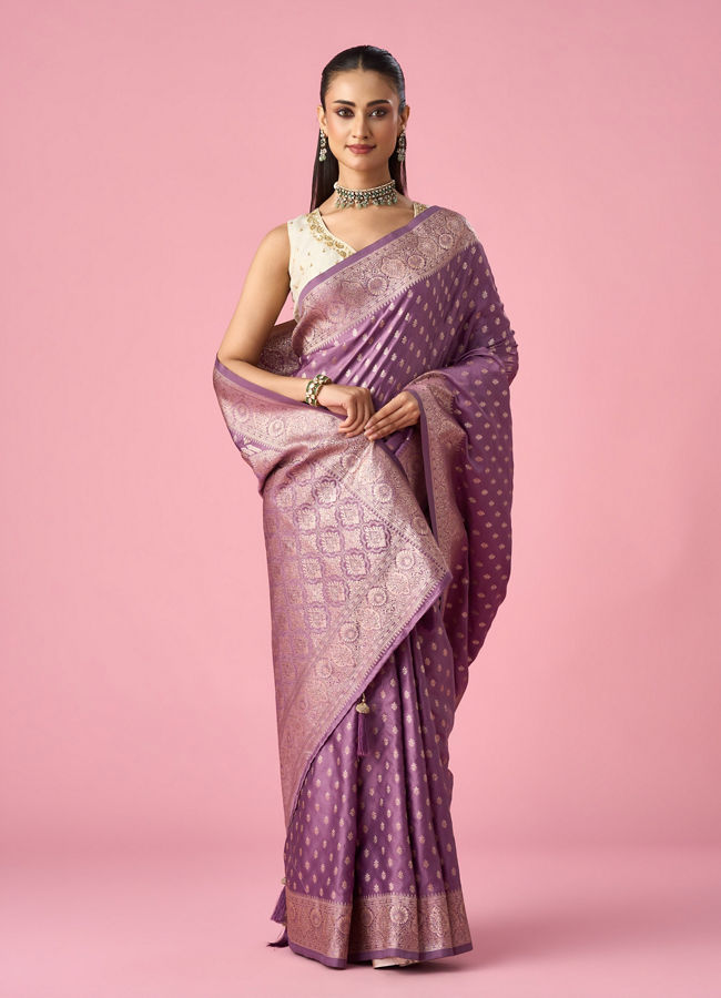 Mohey Women Purple Art Silk Banarasi Saree with Weave Design