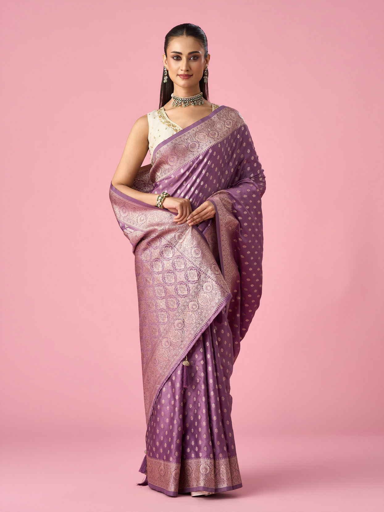 Mohey Women Purple Art Silk Banarasi Saree with Weave Design
