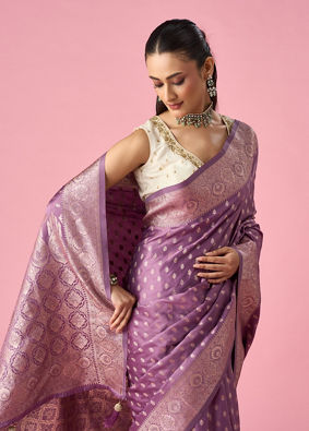 Mohey Women Purple Art Silk Banarasi Saree with Weave Design