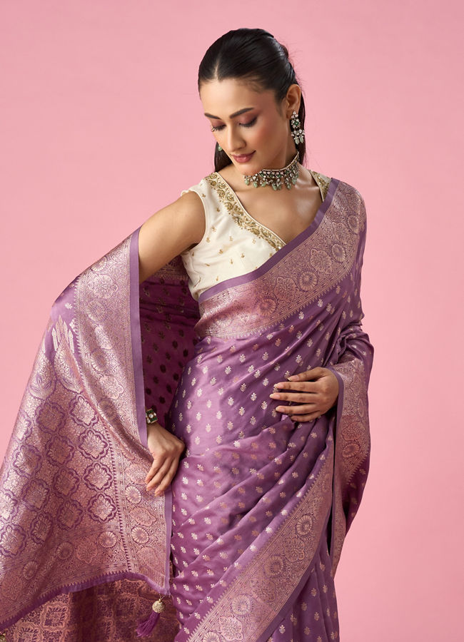 Mohey Women Purple Art Silk Banarasi Saree with Weave Design