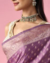 Mohey Women Purple Art Silk Banarasi Saree with Weave Design