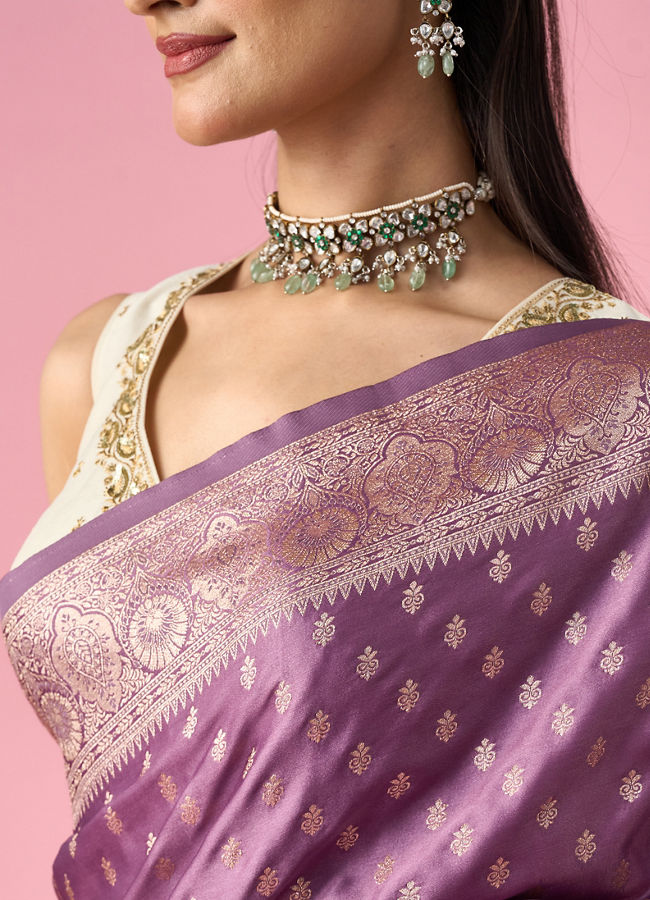 Mohey Women Purple Art Silk Banarasi Saree with Weave Design