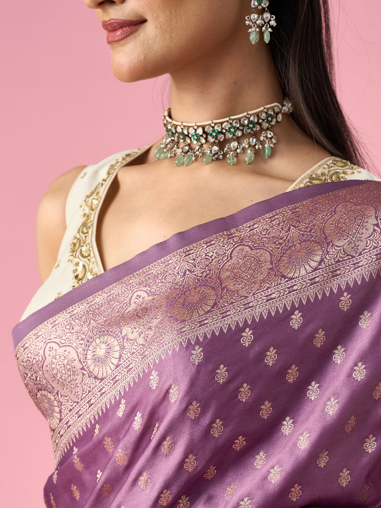 Mohey Women Purple Art Silk Banarasi Saree with Weave Design