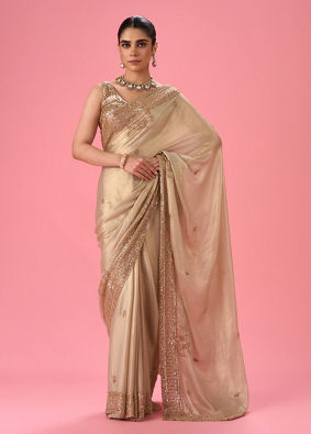 Mohey Women Elegant Chiffon Cream Saree