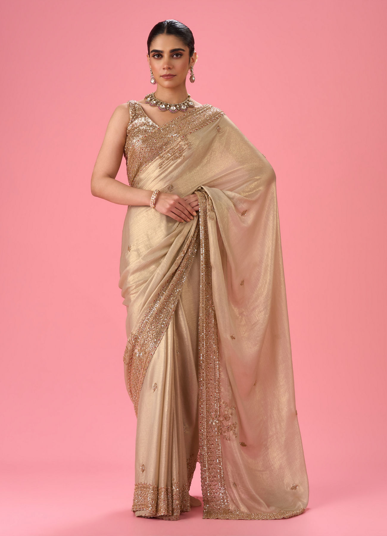 Mohey Women Elegant Chiffon Cream Saree