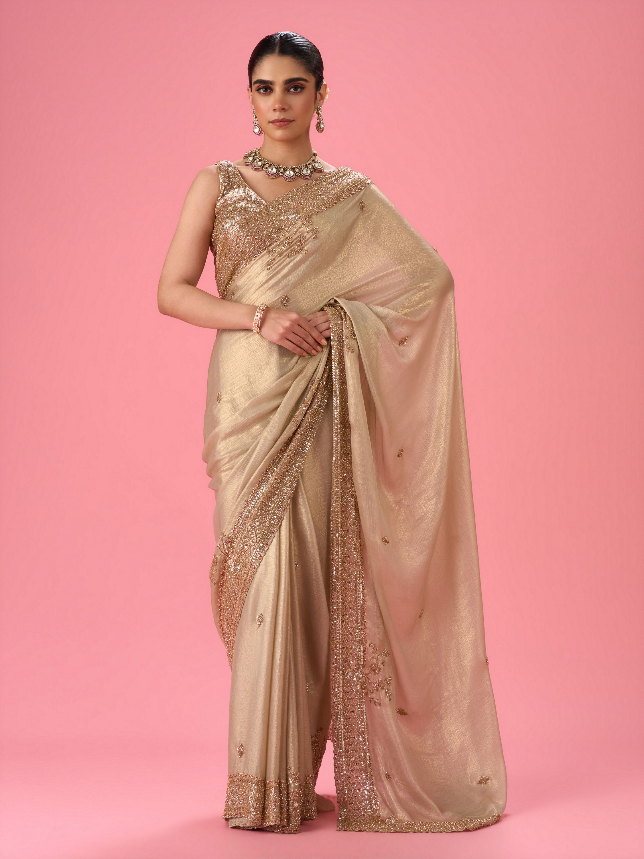 Mohey Women Elegant Chiffon Cream Saree