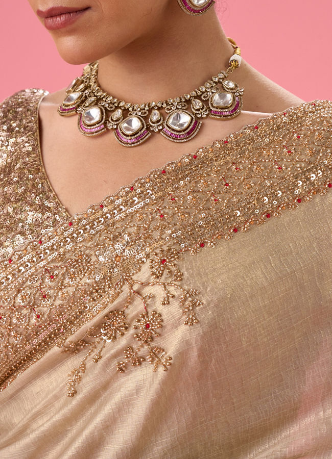 Mohey Women Elegant Chiffon Cream Saree