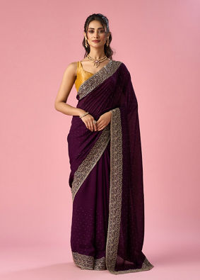 Mohey Women Purple Art Silk Saree with Stone Work
