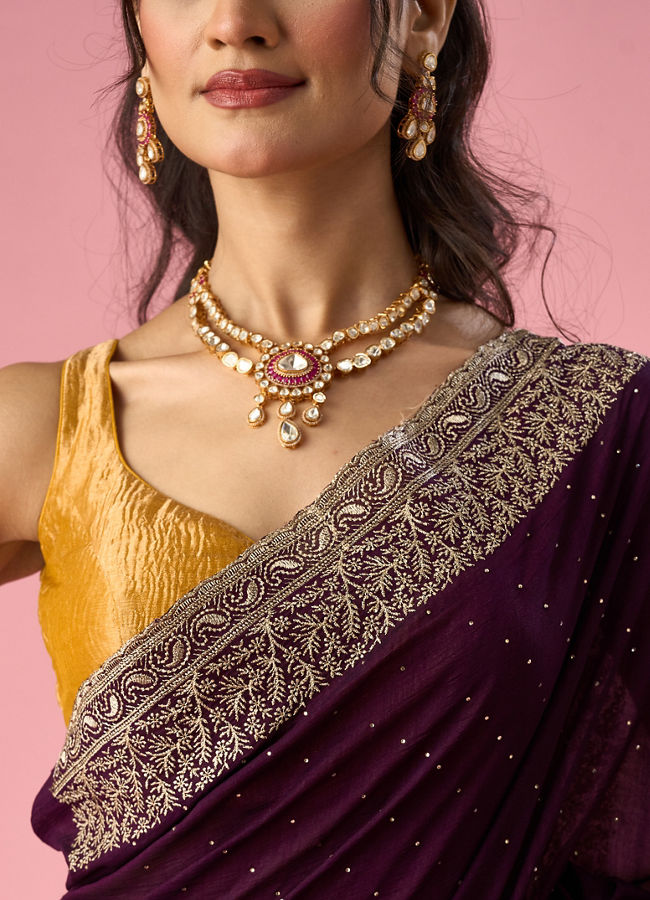 Mohey Women Purple Art Silk Saree with Stone Work