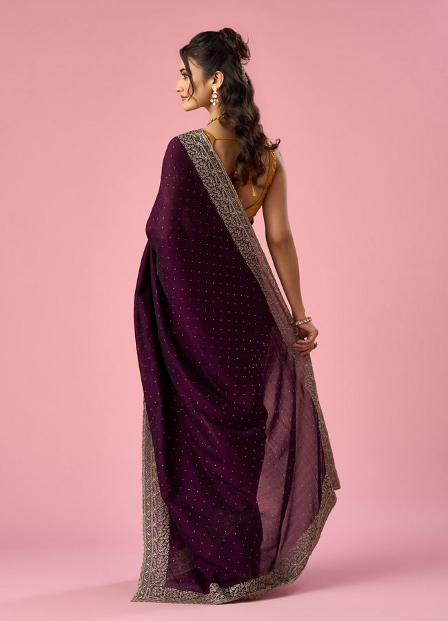 Mohey Women Purple Art Silk Saree with Stone Work