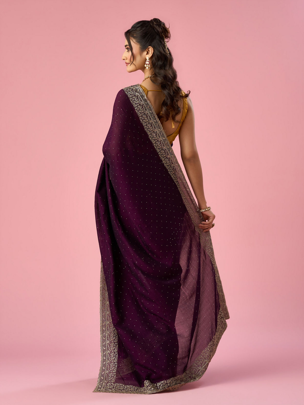 Mohey Women Purple Art Silk Saree with Stone Work