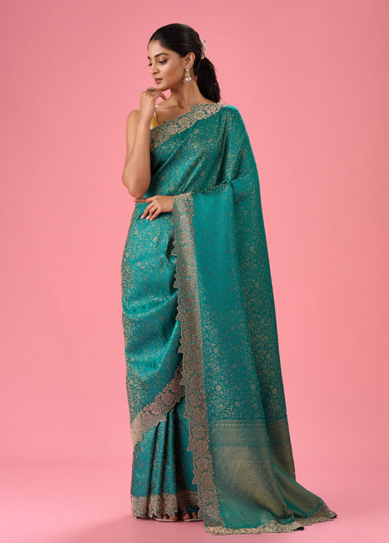 Mohey Women Radiant Rama Green Banarasi Saree