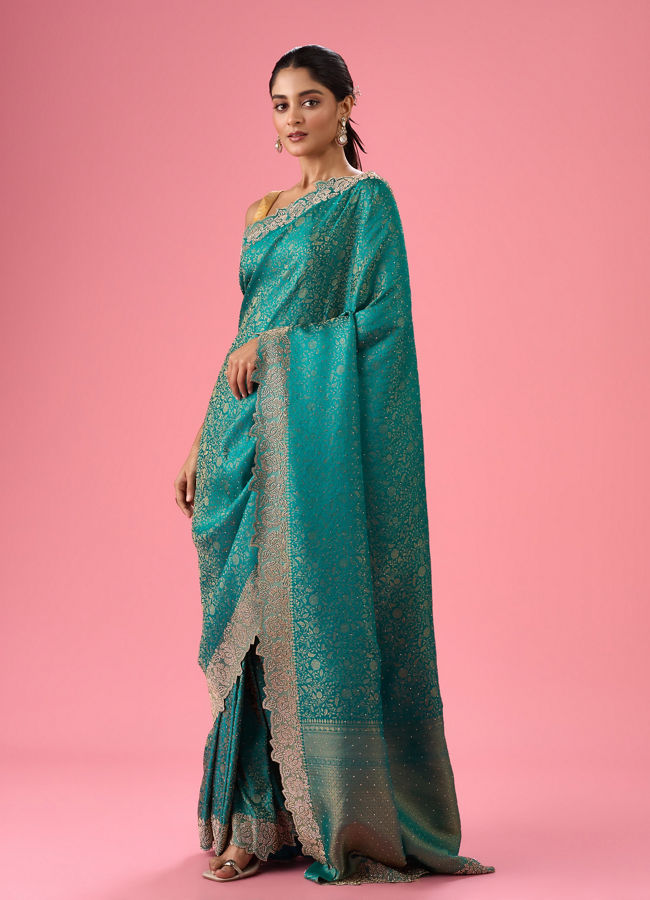 Mohey Women Radiant Rama Green Banarasi Saree