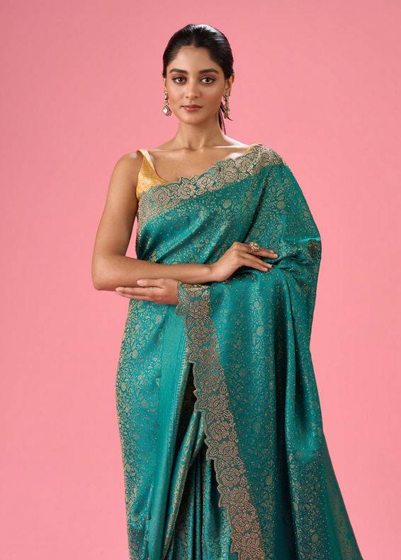 Mohey Women Radiant Rama Green Banarasi Saree