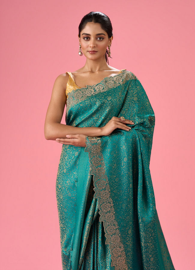 Mohey Women Radiant Rama Green Banarasi Saree