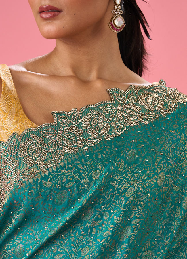 Mohey Women Radiant Rama Green Banarasi Saree