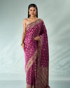 Mohey Women Wine Silk Banarasi Saree with Stone Work