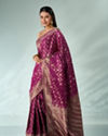 Mohey Women Wine Silk Banarasi Saree with Stone Work