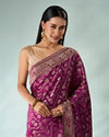 Mohey Women Wine Silk Banarasi Saree with Stone Work