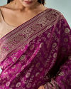 Mohey Women Wine Silk Banarasi Saree with Stone Work