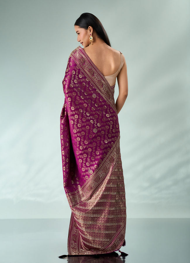 Mohey Women Wine Silk Banarasi Saree with Stone Work