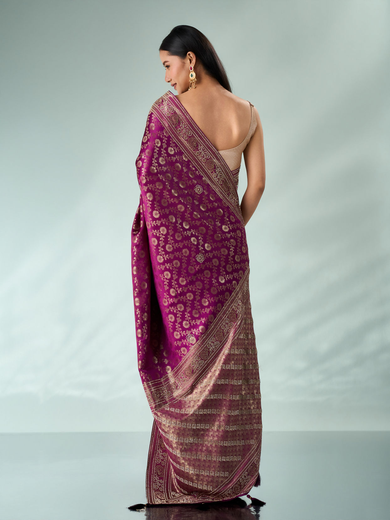 Mohey Women Wine Silk Banarasi Saree with Stone Work